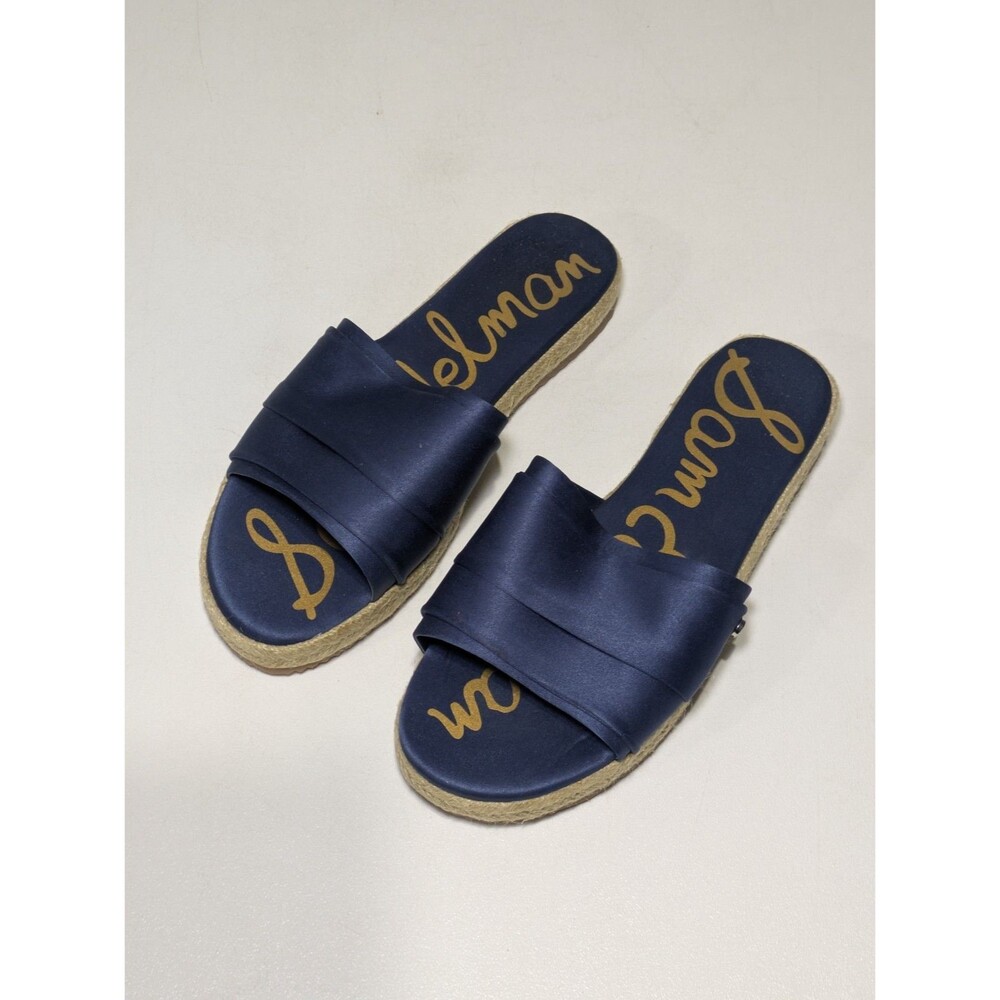 Sam Edelman Lars Slub Satin Slip On Espadrille Slides, Blue, 6.5